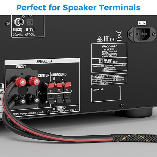 14/2 Speaker Wire 50 Feet, 14AWG Gauge Speaker Cable, Direct Burial, Durable Nylon Braided, in Wall, 2 Conductors, OFC Oxygen-Free Copper, for Car Audio Stereos, Home Theater, Surround Sound, Radio