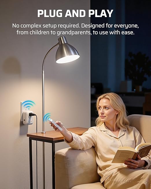 DEWENWILS Remote Control Outlet Wireless Wall Mounted Light Switch, Electrical Plug in On Off Power Switch for Lamps, Fans, Household Appliance, No Wiring, 100 Feet RF Range, Programmable