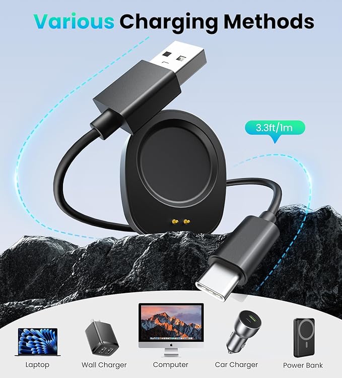TiMOVO Dock Charger Compatible with Amazfit T-Rex 3/Balance 2, 3.3ft/1m Magnetic Replacement Charging Stand, Smartwatch Accessories, 2 Pack