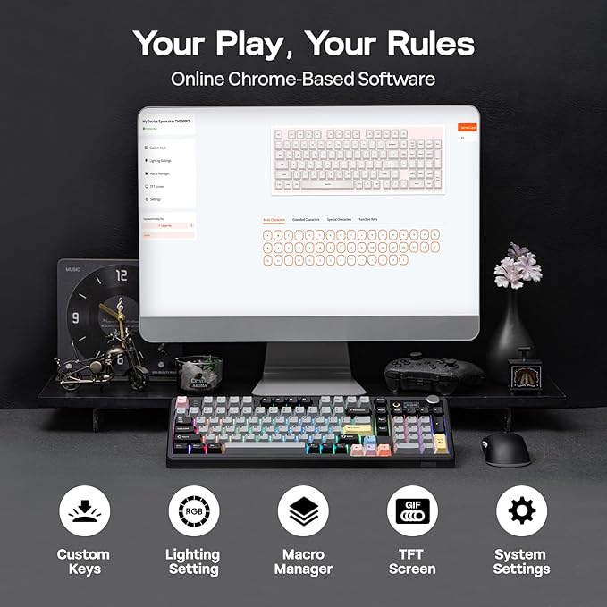 EPOMAKER TH99 PRO 96% Mechanical Keyboard with Screen & Knob, 10000mAh, 2.4Ghz/BT, Hot Swap, Custom Driver, RGB Backlight, PBT Keycap, Wireless Gaming Keyboard for PC/Mac (Black, Creamy Jade)
