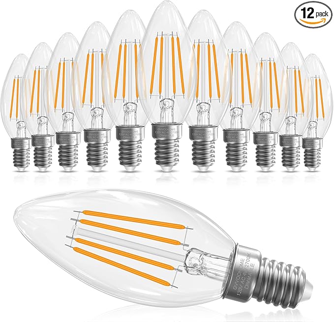GvvooHome E12 Candelabra Bulb 40 watt Equivalent, E12 LED Bulb Dimmable Chandelier Light Bulbs, B10 Candle Light Bulbs 2700K Soft White, 90+CRI, 400LM, Clear Glass, 12 Pack