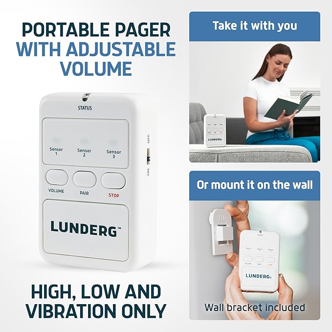 Lunderg Large Bed Alarm for Elderly Adults - Wireless Sensor Pad (20” x 30”) & Pager - Safety Bed Alarms and Fall Prevention for Elderly and Dementia Patients - for Patients That Move a lot