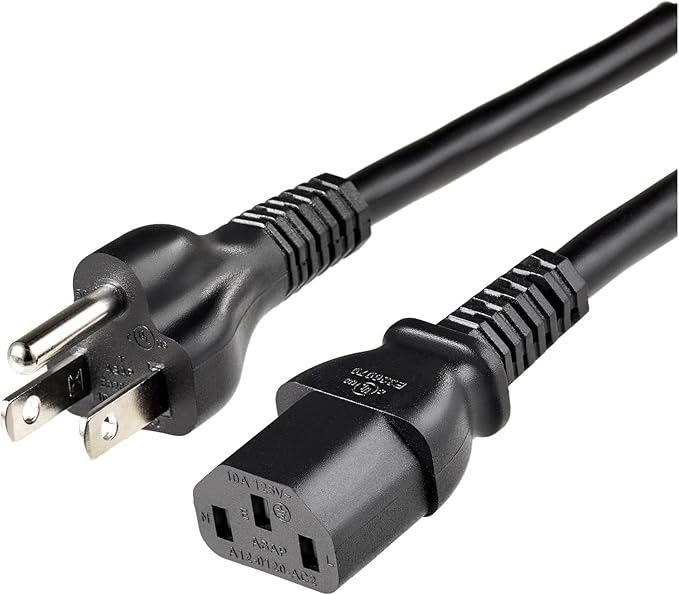 Amazon Basics PC Power Cord, 25 feet, AC Power Cord for Monitor, Computer, TV, 3 Prong, 18 AWG, 125 Volts, Black