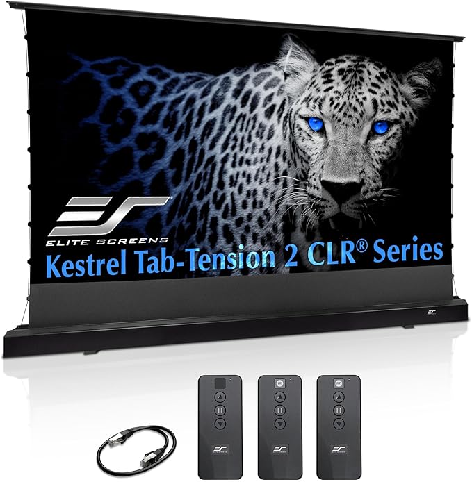 Elite Screens Kestrel Tab-Tension CLR, 101 inch 16:9, Ultra-Short Throw Ceiling Ambient Light Rejecting ALR Electric UST Floor-Rising Projection Motorized Front Projector Screen, FTE101UH3-CLR, Black