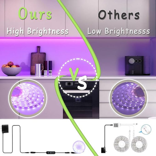 Aalnfe Purple Led Lights Strip Indoor Rope Lights Easy DIY Cuttable Strip Lights for Room Bathroom Living Room Kitchen Ceiling Wall Vanity Mirror Decor