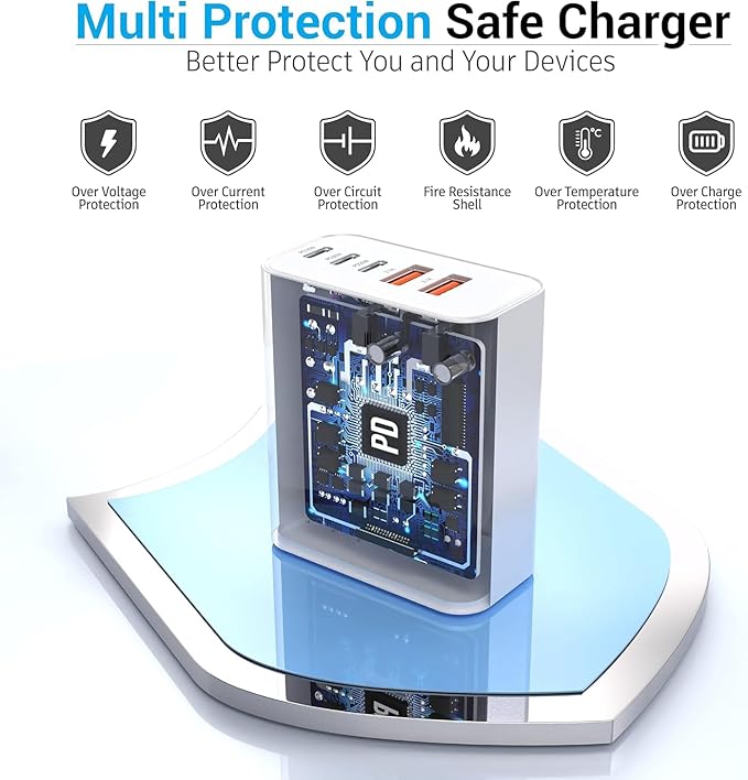 USB C Charger Block, 60W 5 Ports USBC Wall Charger Plug Fast Charging, iPhone Charger QC Multiport PD Adapter Chargers, Type C Box Brick Cube for iPhone 17 16 15 14 13 12 Pro Max,Samsung (White 1Pack)