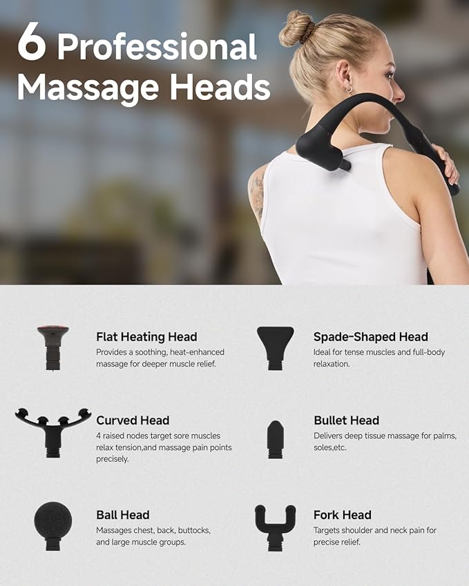 CAREKING Upgraded 2-in-1 Massage Gun with Heat, Pain Relief Deep Tissue Back and Neck Massager with Extension Handle, Handheld Muscle Massage Gun for Back, Shoulder, Arm,Thigh