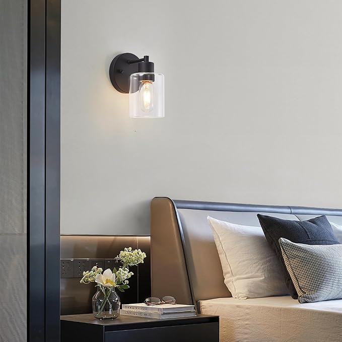 SOPEAS Wall Sconces for Bathroom, Modern Vanity Light Fixtures, Black Wall Mount Lighting Lanterns, Farmhouse Wall Lights with Clear Glass Shade for Bedroom Living Room Mirror Hallway Kitchen（2PACK）