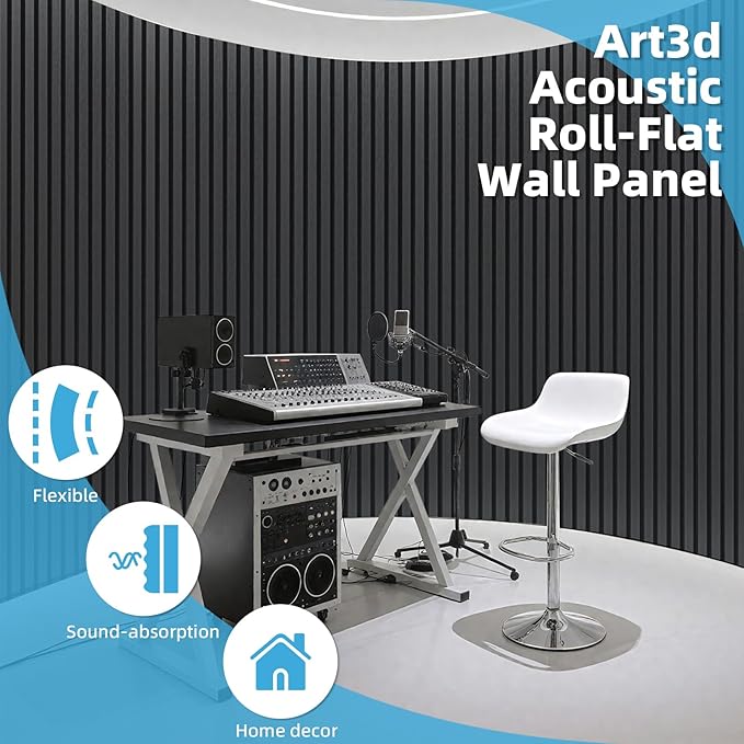 Art3d 2-Pack Acoustic Wood Slat Wall Panel with Roll-Flat Design - 95.3 x 23.8 Inch Sound Absorbing Panels for Living Room Columns Corridor Curved Wall Decor, Blackwood