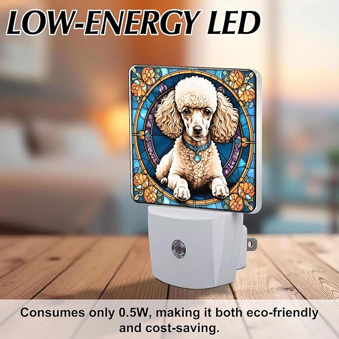 PODMemory Poodle Stained Glass Night Lights Plug into Wall for Room, Poodle Night Light LED for Bedroom