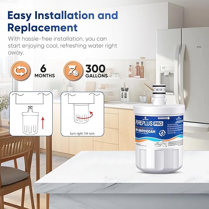 PUREPLUS PRO NSF/ANSI 53&42 Certified Refrigerator Water Filter Replacement for LG LT500P, ADQ72910901, GEN11042FR-08, Kenmore 9890, 469890, HDX FML-1, ADQ72910907 Refrigerator Water Filter, 1Pack