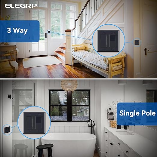 ELEGRP Dimmer Light Switch for 300W Dimmable LED/CFL Lights and 600W INC/HAL Bulbs, Single Pole/3-Way LED Slide Dimmer Light Switch, Wall Plate Included, UL Listed, 5 Pack, Matte Black