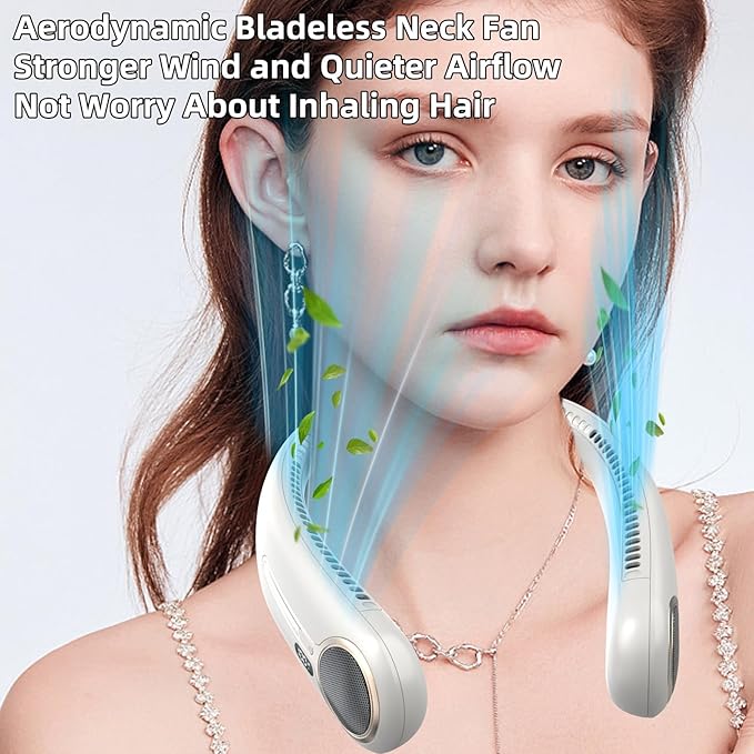 Kinhowly Portable Neck Fan,Hands Free Personal Wearable Bladeless Fan,6000mAh USB Rechargeable,360° Cooling,LED Display,4-Speeds,Birthday Gifts for Men Women Dad Mom,Valentines Day Gifts (Light grey)