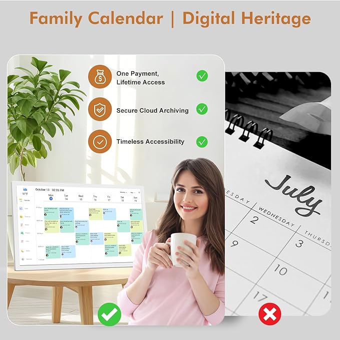 Smart Digital Calendar & Chore Chart for Family Schedules – 32 Inch Smart Touchscreen Interactive Display, Dual-WiFi, Auto-Sync Google iCloud Outlook Calendars, Selectable Reminders, Wall Mountable