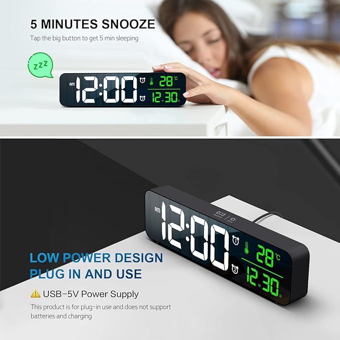 Hournor Digital Clock for Bedroom, Digital Wall Clock for Living Room Decor, Desk Table Clocks, Digital Clock Large Display, Bedroom Smart Alarm Clock for Office Green