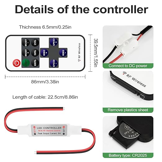 Taoellen 11 Key RF Mini Wireless Remote Controller with DC 5-24V for 3528 5050 COB Single Color LED Strip Lights Wireless Switch Control Dimmer