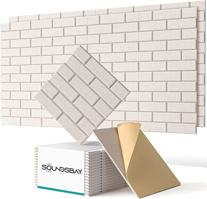 Soundsbay Soundproof Wall Panels, Acoustic Panels Self Adhesive, 18 Pack Sound Proof Foam Panels for Wall, Brick Acoustic Wall Panels for Wall, Office,Reccording Studio, Ceiling 12" X 12" X 0.4" Beige