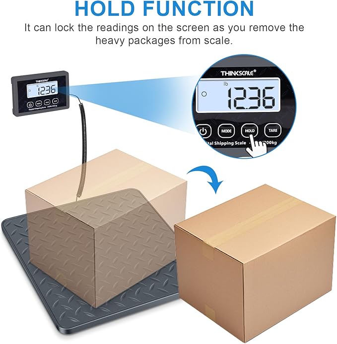 THINKSCALE Shipping Postal Scale with Integrated One-Piece Platform, 10g High Accuracy 440lb Capacity for Packages, Small Business & Warehouse, Battery & AC Adapter Included