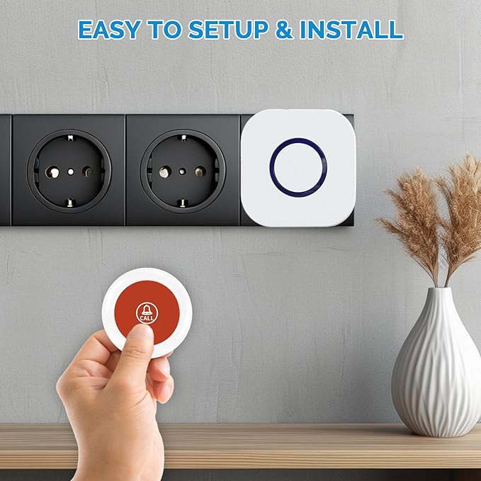 Caregiver Pager Wireless Emergency Button with SOS Alert for Seniors at Home - 38 Melodies 1000+ Feet Range for Elderly Patient Disabled Home Care Life Alert - 1 Plugin Receiver + 1 Transmitter White