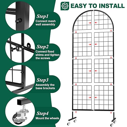 Asee'm Grid Wall Panels Display Stand 2' x 5.2' FT Black Movable Wire Grid Wall Display Rack Heavy Floorstanding Detachable Girdwall Panel with T-Base for Craft Show Rack, Retail Displays 2PCS
