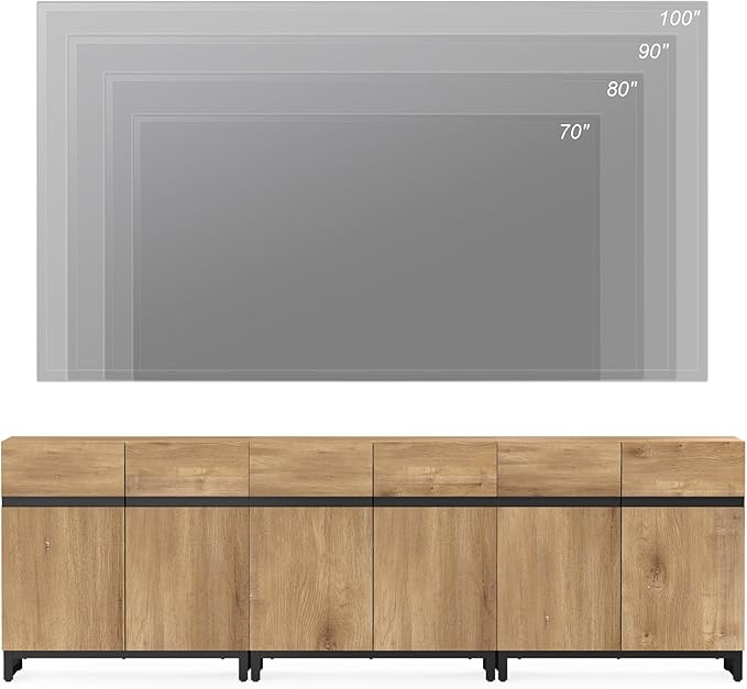 WAMPAT Modern TV Stand for TVs up to 110 inch, 3 in 1 Wood Entertainment Center TV Console Table with Adjustable Shelves and Metal Base for Living Room,Bedroom,Oak