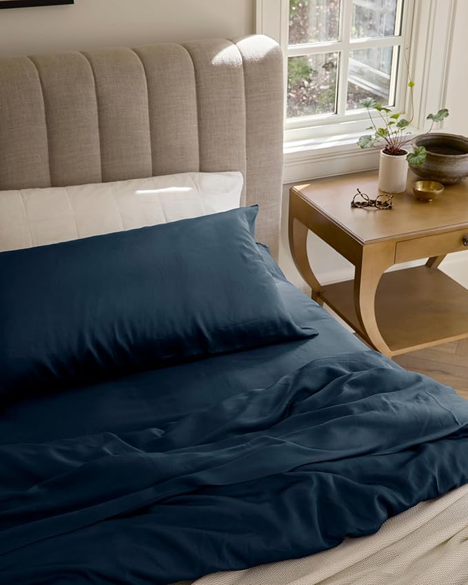 Cozy Earth Luxury Bed Sheet Set - 100% Viscose from Bamboo Fabric, Ultra-Soft & Breathable, Fits Regular & Deep Pocket Mattresses up to 20" - 5 Pieces Split King Sheet Set Pacific Blue