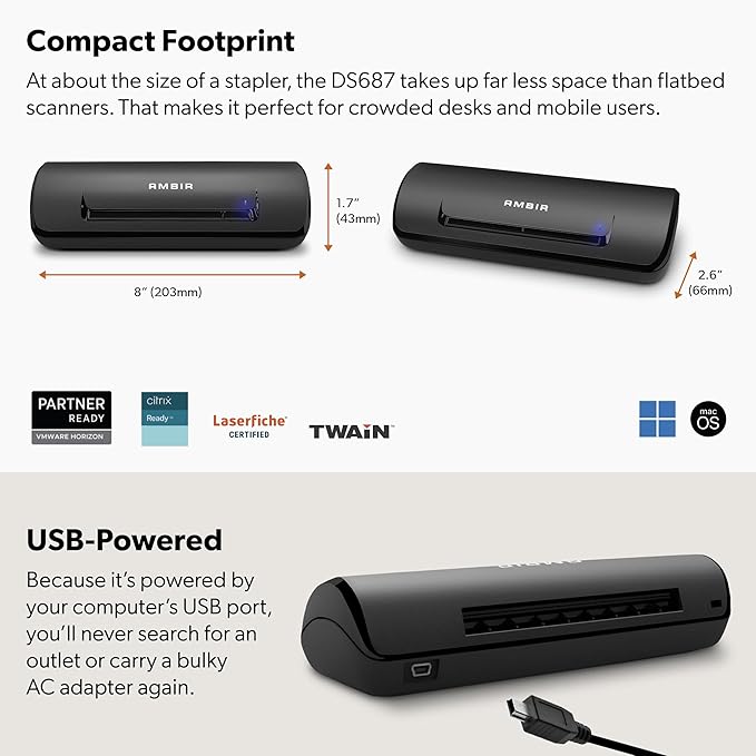 Ambir ImageScan Pro 687-AS Duplex Card Scanner for Windows PC and MAC