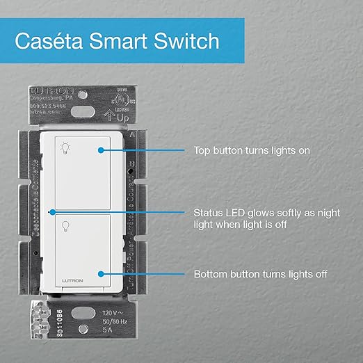 Lutron Caseta Original Smart Switch (Lutron Smart Hub Required), for LED Lights and Fans, 6 Amp, Single-Pole/3-Way, Neutral Required, PD-6ANS-LA-8-Pack, Light Almond, 8 Pack
