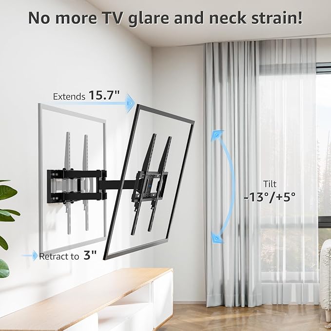 MOUNTUP UL Listed TV Wall Mount, Full Motion TV Mount for Most 26-65 Inch Flat/Curved TVs Fit 16" Wood Stud, Wall Mount TVs Bracket with Dual Swivel Articulating Arm Max VESA 400x400mm up to 88 LBS