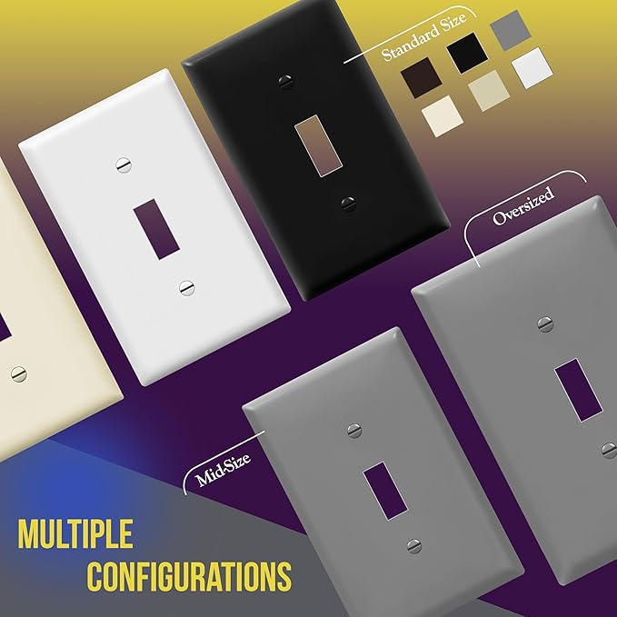 ENERLITES Toggle Light Switch Wall Plate, Size 1-Gang 4.50" x 2.76", Unbreakable Polycarbonate Thermoplastic, 8811-GR, Gray