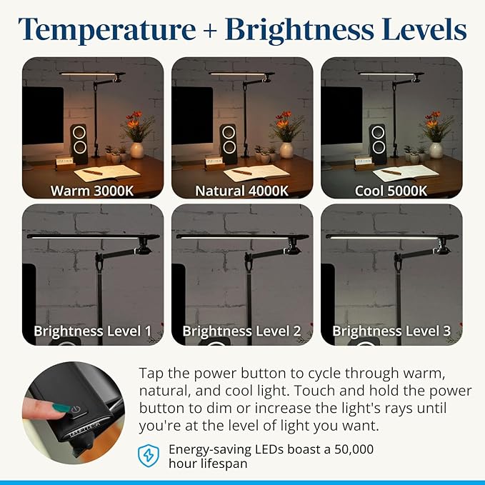 Uplift E7 LED Desk Lamp with Clamp - Black Lamp and Base