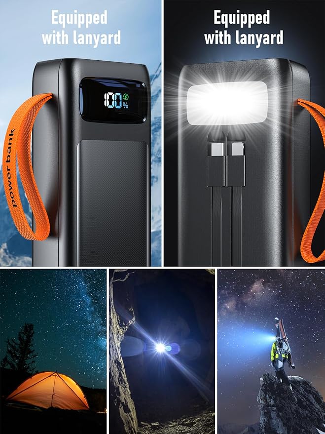 50,000mAh Power Bank with 35W PD Fast Charging | 8-Port Portable Charger High Capacity Battery Pack Built-in Cables, Digital Display & LED Flashlight for iPhone, Travel, Camping