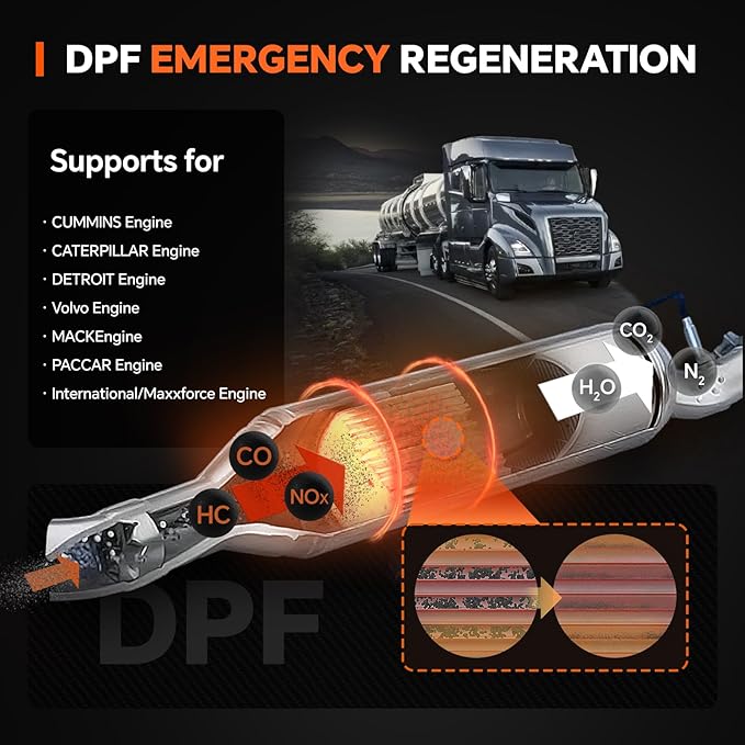 TopTekk Emergency DPF Regener Tools, DPF Regeneration and Reset Device for Heavy Duty Trucks, DPF Regeneration Scanner – Engine Compatible with Cummins, Volvo, Caterpillar, Paccar and More Engines