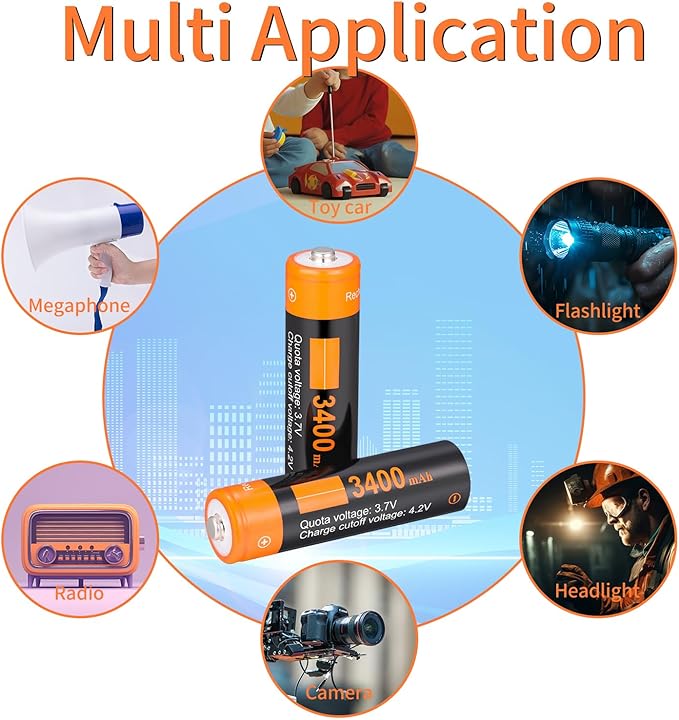 XONBDNOX 3400 mah High Capacity Rechargeable Battery Case 4 Pack-with for Toy Cars,Small Electronic,Devices,headlamps, flashlights, Cameras,etc.