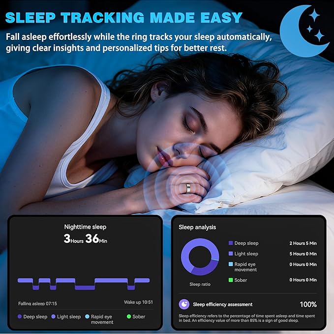 S SECRETTOP Smart Ring Health Tracker for Women, Fitness Ring Sleep Tracker, Fast Charging for Long-Lasting Use, Pedometer Exercise, Monitor Sleep, SpO2f (Silver 12)
