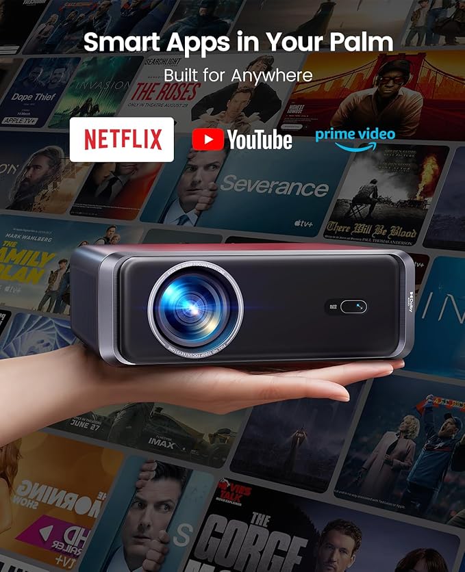 [Built-in Official App/4K Support/Compact]Smart-Projector with WiFi6 and Bluetooth, Outdoor Movie Projector & DoIby , Compatible w/ Netflix/YouTube/PrimeVideo, AI Auto Focus, Portable Home Proyector