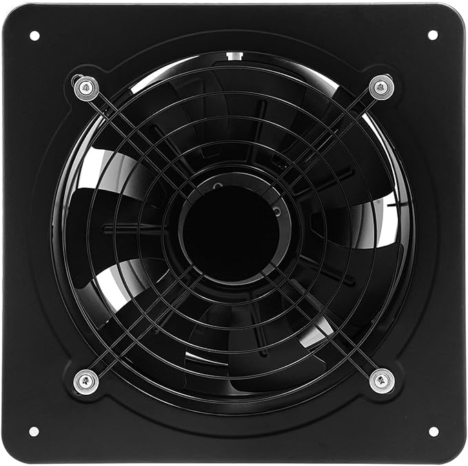 XUFOPLY 10 Inch Exhaust Fan, 110V 100W Wall Mounted Vent Fans 2600RPM Kitchen Bathroom Windows Fan Metal Extractor Fan for Attic, Garage, Window Ventilation (Black, 10 Inch)