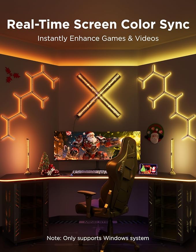 Govee Gaming Light Bars Pro, Upgraded 16-Inch Smart Triple-Sided RGBIC Illumination Wi-Fi LED Gaming Lights, Music Sync & 60+ Scene Modes, Works with Alexa & Google Home, Game Room Decor