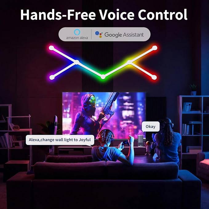Phylosal Smart WiFi LED Wall Lights, 16M+ Color Dimmable Gaming Light Works with Alexa and Google Assistant, Music Sync, DIY and Timer Feature, RGB Light Bars for Gaming Room, Bedroom (6 Pcs,White)