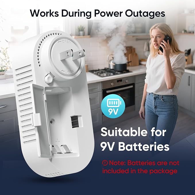Carbon Monoxide Detectors - Natural Gas Leak Detector - 5-in-1 Carbon Monoxide Detectors Plug in - CO Detector Battery Backup with Brightness & Volume Adjustment for Home/RV/Travel/Camping (2 Packs)
