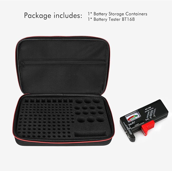 keabys Battery Organizer Holder Storage Case with Tester,Waterproof Carrying Case Bag,Battery Vault Box for Garage Organization Holds 199+ Batteries AA AAA C D 9V (Batteries are Not Included)