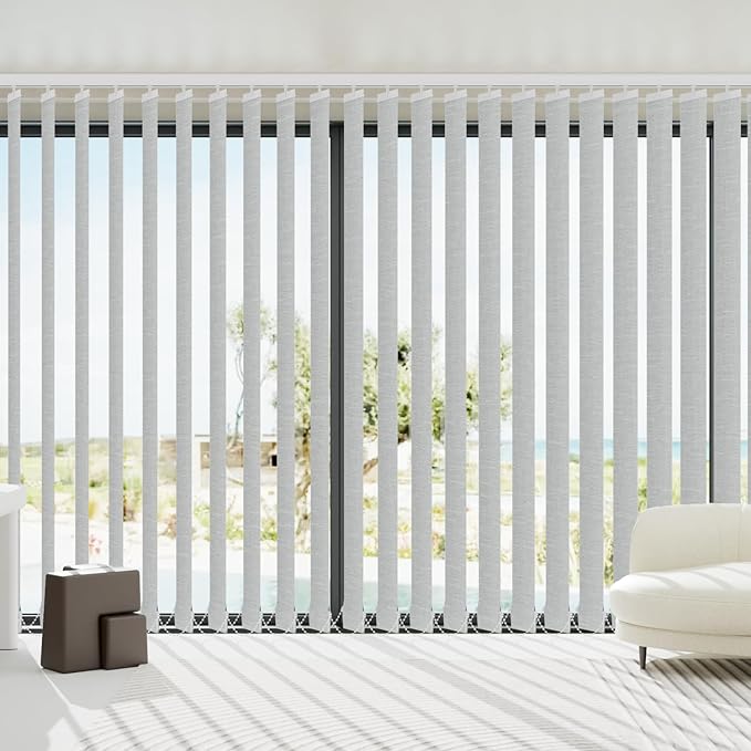Blindify Motorized Vertical Blinds Compatible with Alexa Google Home, Blackout Sliding Door Shades Smart Vertical Blinds Remote Control Customize, Off-White