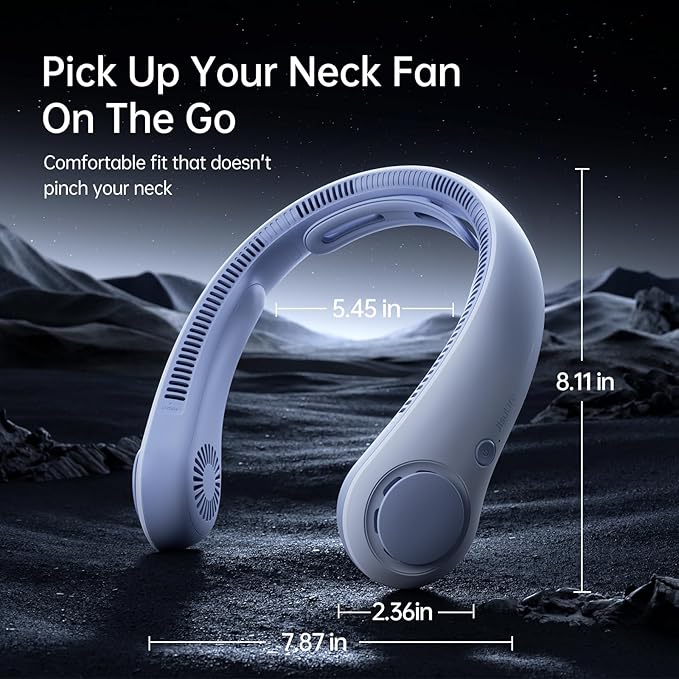 JISULIFE Portable Neck Fan Upgraded, Neckbrace Personal Hands Free, 5 Speed Gears Adjustment, 5000 mAh Wearable Bladeless Quiet Rechargeable for Outdoor Indoor, Gifts for Women Men- Sunny Blue