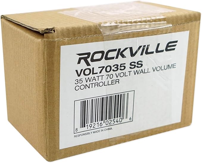 Rockville VOL7035 SS 35 Watt 70v Wall Volume Control Zone Controller, Stainless Steel, 12-Step Attenuation, Euro-Block Connector, for Commercial Audio Systems