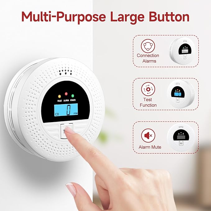 3-Pack Interconnected Smoke Detectors and Carbon Monoxide Alarm with Test & Silence Button, Battery Powered, Smoke and CO Detector for Any Room, Peace of Mind
