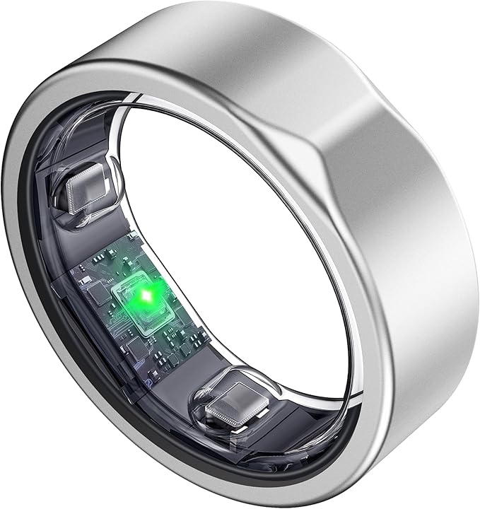 SEEKZERO Smart Ring for Women Men, Health Fitness Ring with Heart Rate, Stress & Sleep Monitoring,Step & Calorie Counter, 5ATM Waterproof for iPhone and Android,No Subscription(Brilliant Silver, 9)