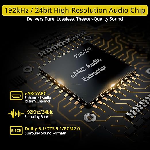PROZOR eARC/ARC to Optical Audio Extractor, Enhanced eARC Audio Converter Supports Dolby/DTS 5.1, 192KHz HDMI eARC/ARC to Optical Toslink Adapter for TV to Soundbar Amplifier Home Theater