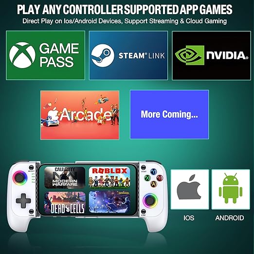 【Anti-Drift & Fast-Connect】Wireless Game Controller for iPhone/Android | Hall Joysticks Bluetooth Phone Controller, For Cloud Gaming, Genshin Impact, PUBG, Roblox, Call of Duty Mobile Gamers,White