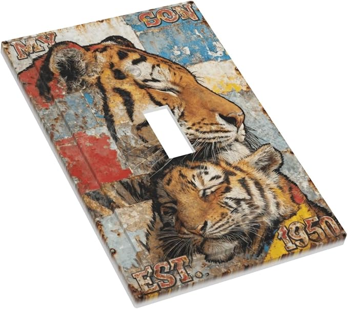 Bvtewkhz Tiger Vintage 1 Gang Single Toggle Decorative Outlet Covers Light Switch Plate Electrical Receptacle Switchplate For Bathroom Kitchen Bedroom