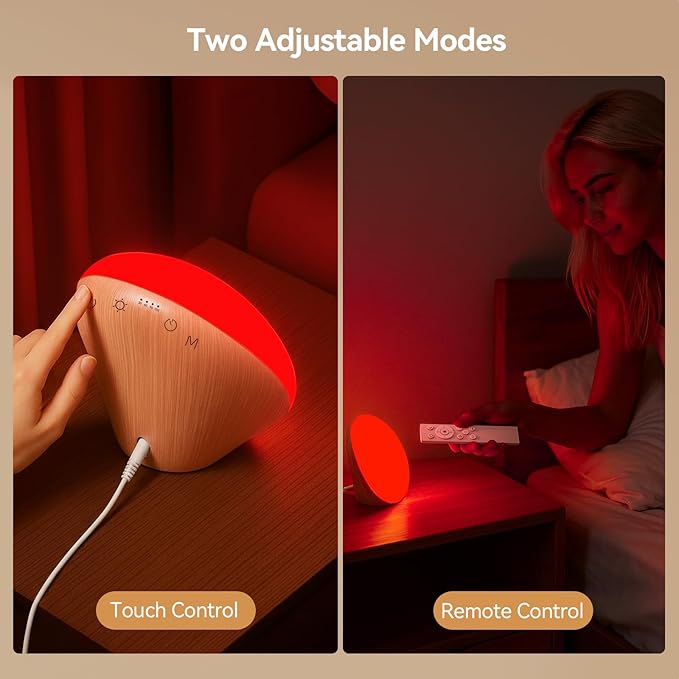COMSYNC Light Therapy Lamp with 10000 Lux Sun Light & 670nm Red Night Light, Sleep Aid & Mood Boosting Lamp, 5 Color Temperatures, 5 Brightness Levels, 4 Timer Settings, Smart Touch & Remote Control